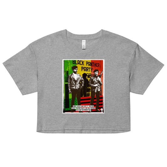 Gray Black Panther Party crop top tee with graphic design