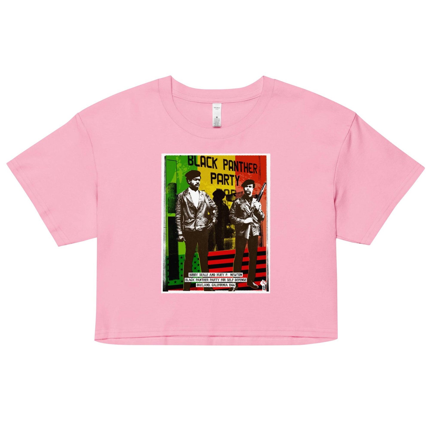 Pink Black Panther Party crop top tee with graphic design