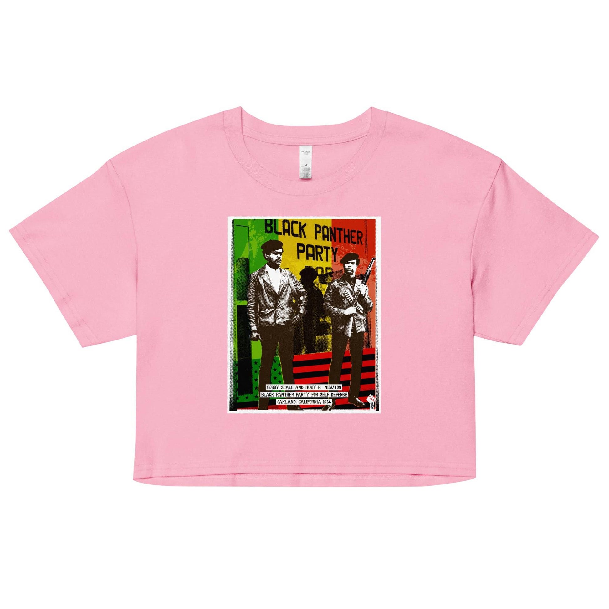 Pink Black Panther Party crop top tee with graphic design