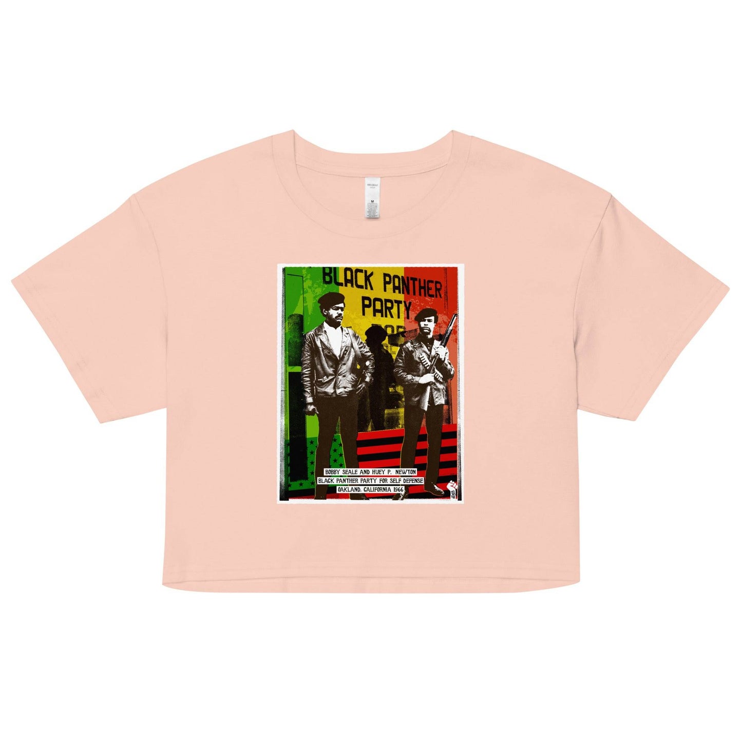 Peach Black Panther Party crop top tee with graphic design