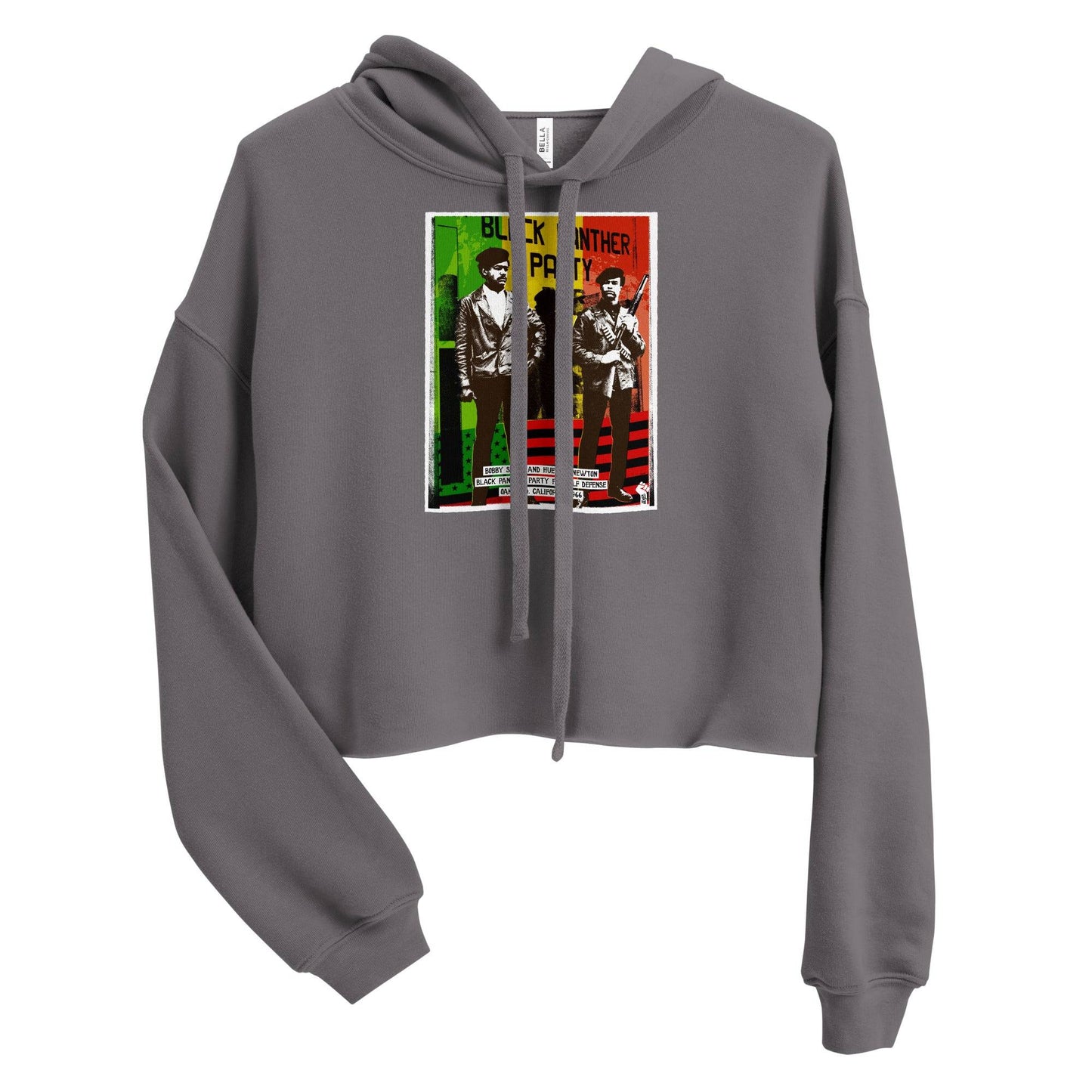 The Black Panther Party BPP Storefront Crop Hoodie in gray, blending cultural heritage with modern cropped hoodie fashion.