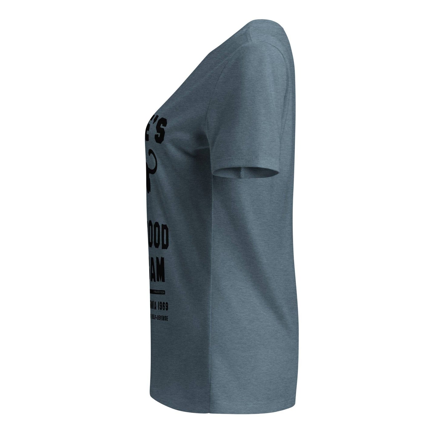 Right side profile of Black Panthers People's Free Food Program Women's V-neck Tee, showing soft fabric and relaxed fit.