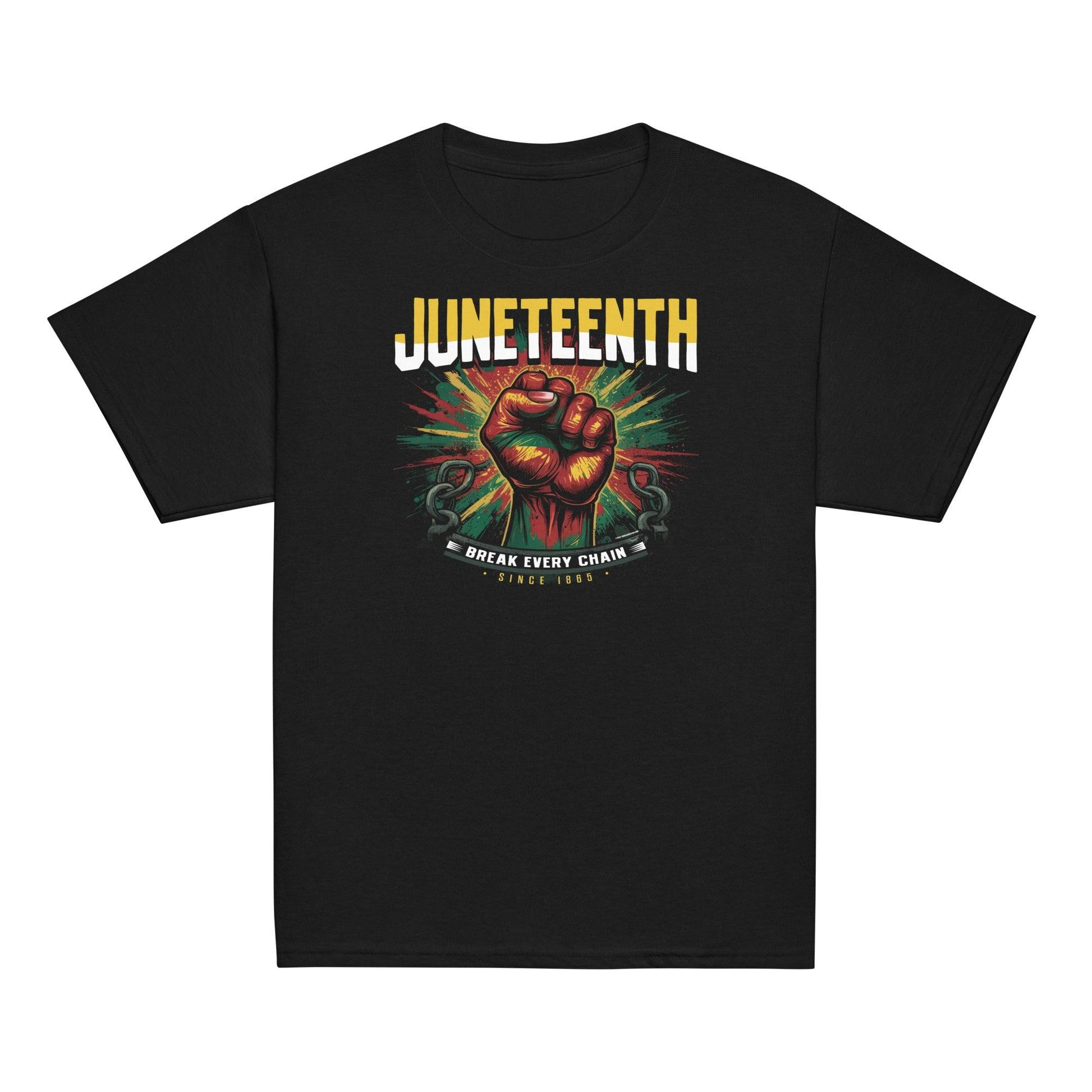 Black Juneteenth Break Every Chain unisex tee with fist graphic