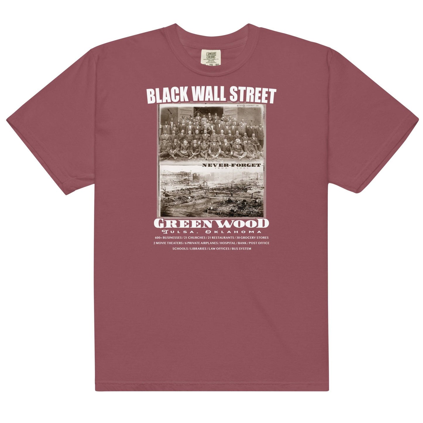 Black Wall Street maroon t-shirt with historical print