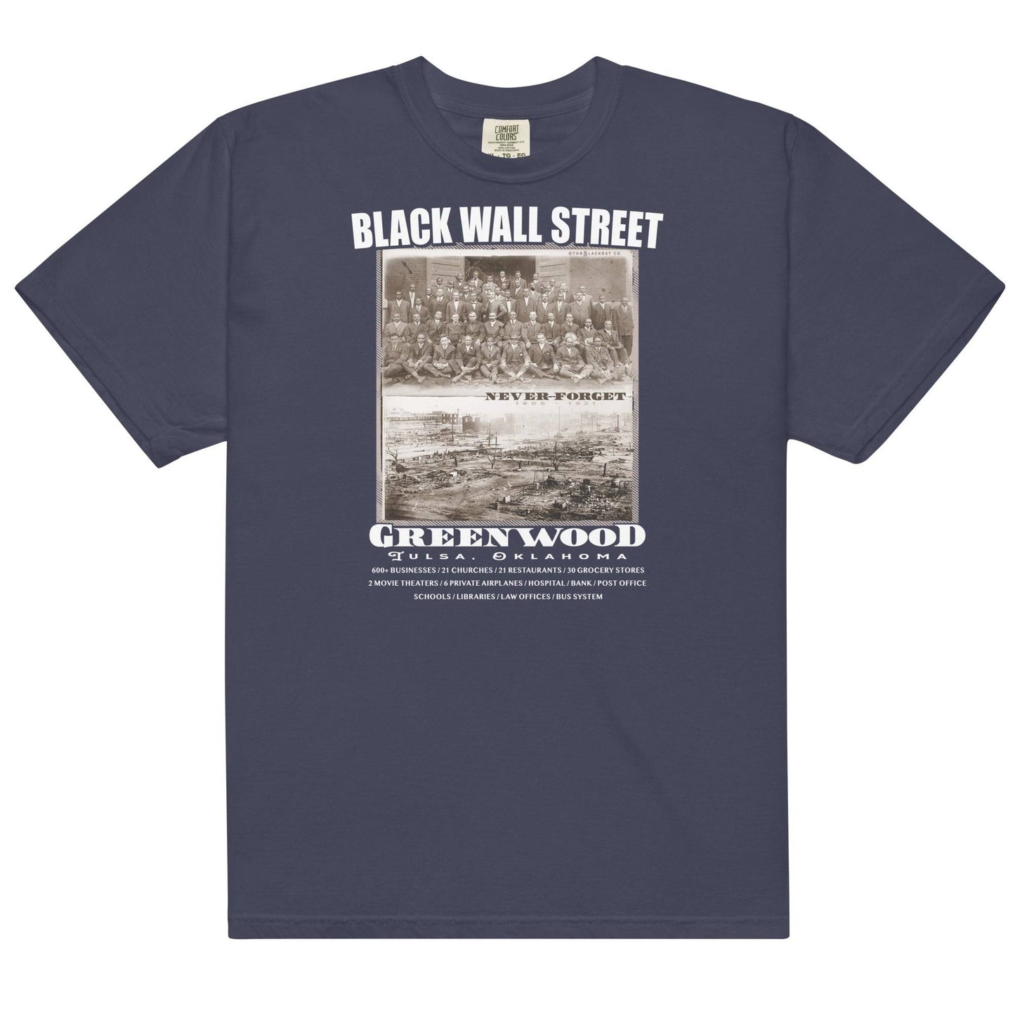 Black Wall Street navy t-shirt with historical print