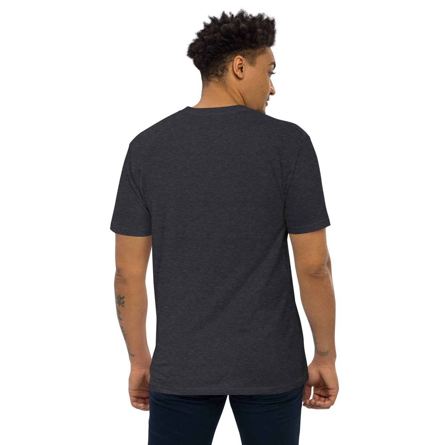 Back view of model in Black Wall Street tee