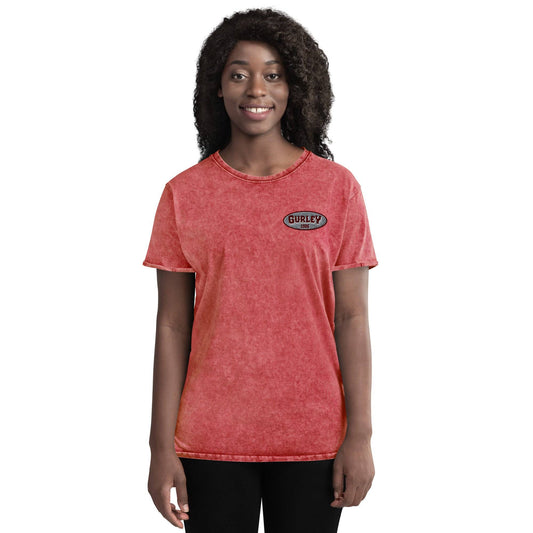 Red O. W. Gurley Embroidery Denim T-Shirt on model