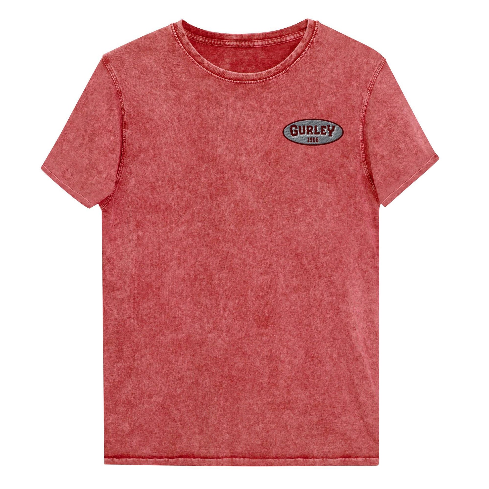 Red O. W. Gurley Embroidery Denim T-Shirt flat lay