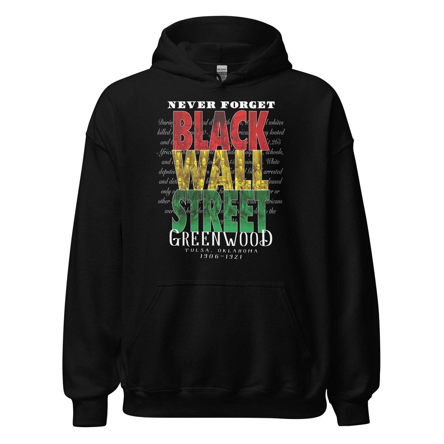 Black Wall Street hoodie, flat lay front view