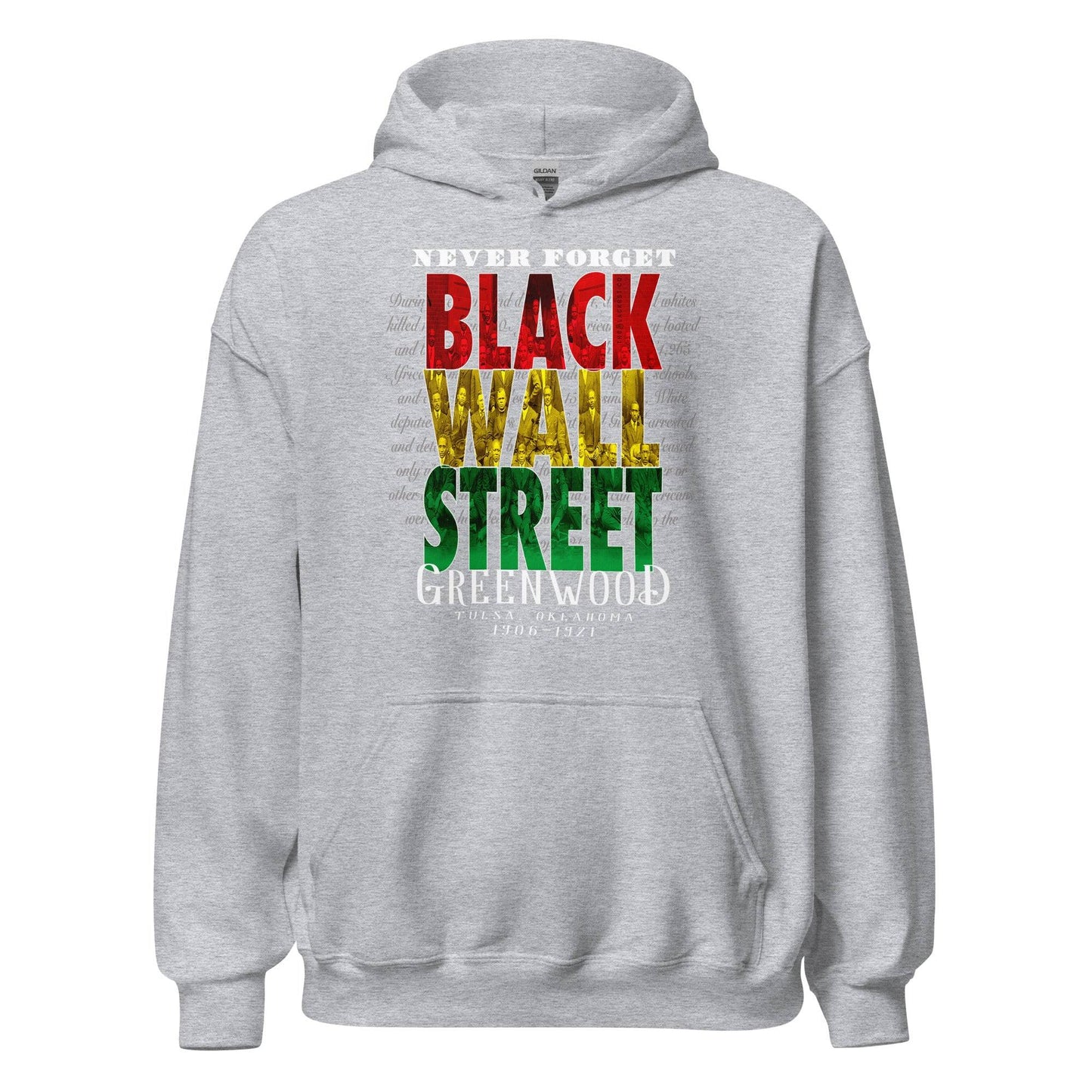 Gray Black Wall Street hoodie, flat lay front view
