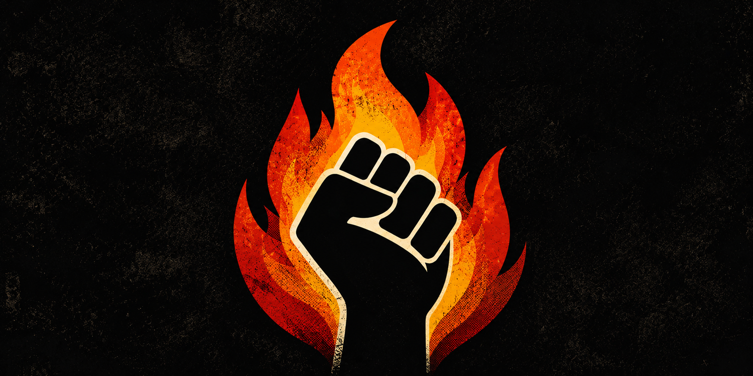 peoples picks collection image black background with flames and black fist in the air