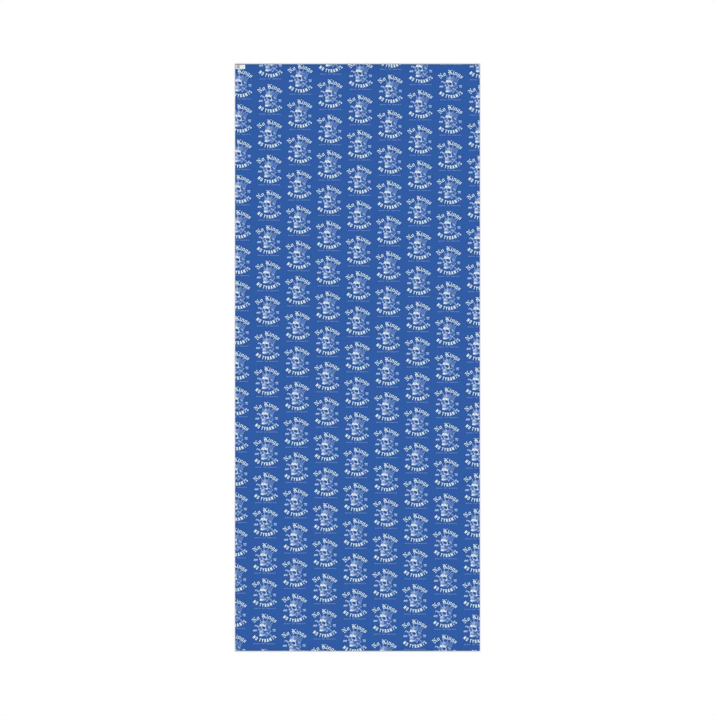 Full sheet of No Kings No Tyrants Christmas Gift Wrapping Paper by TheBlackest Co. laid flat, ideal for bold and progressive holiday gift wrapping.