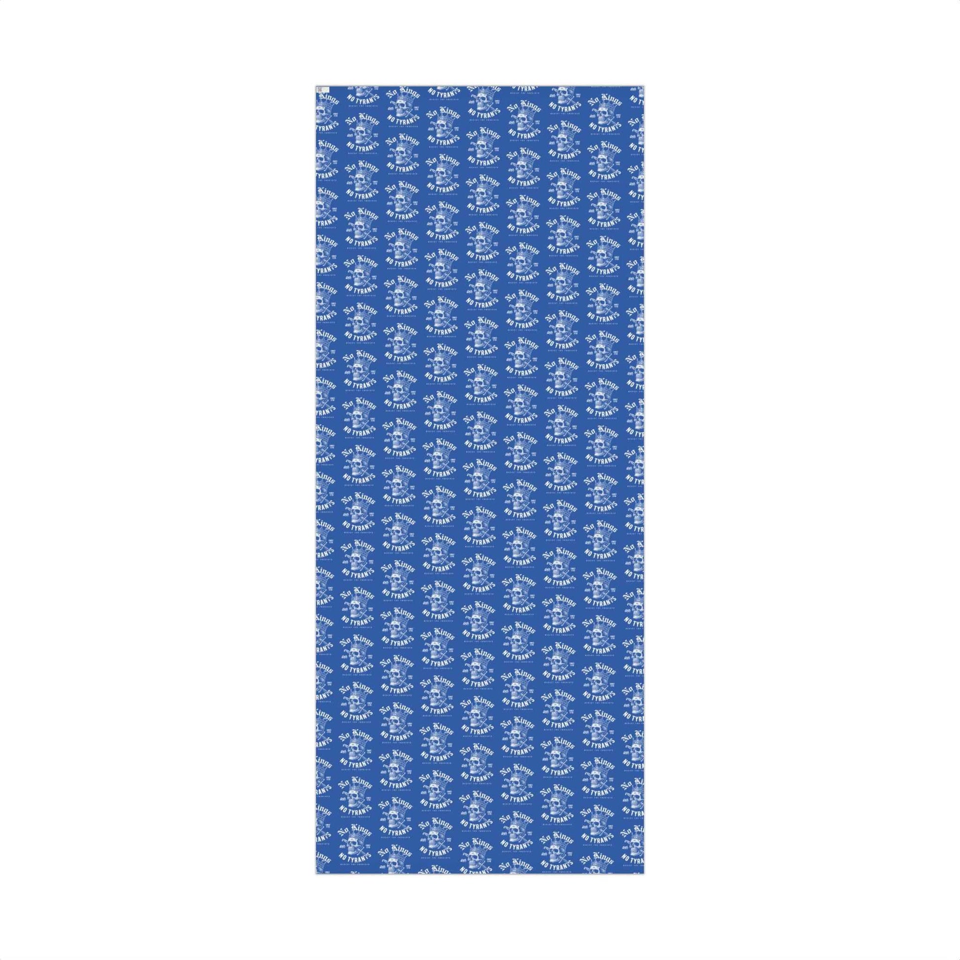 Full sheet of No Kings No Tyrants Christmas Gift Wrapping Paper by TheBlackest Co. laid flat, ideal for bold and progressive holiday gift wrapping.
