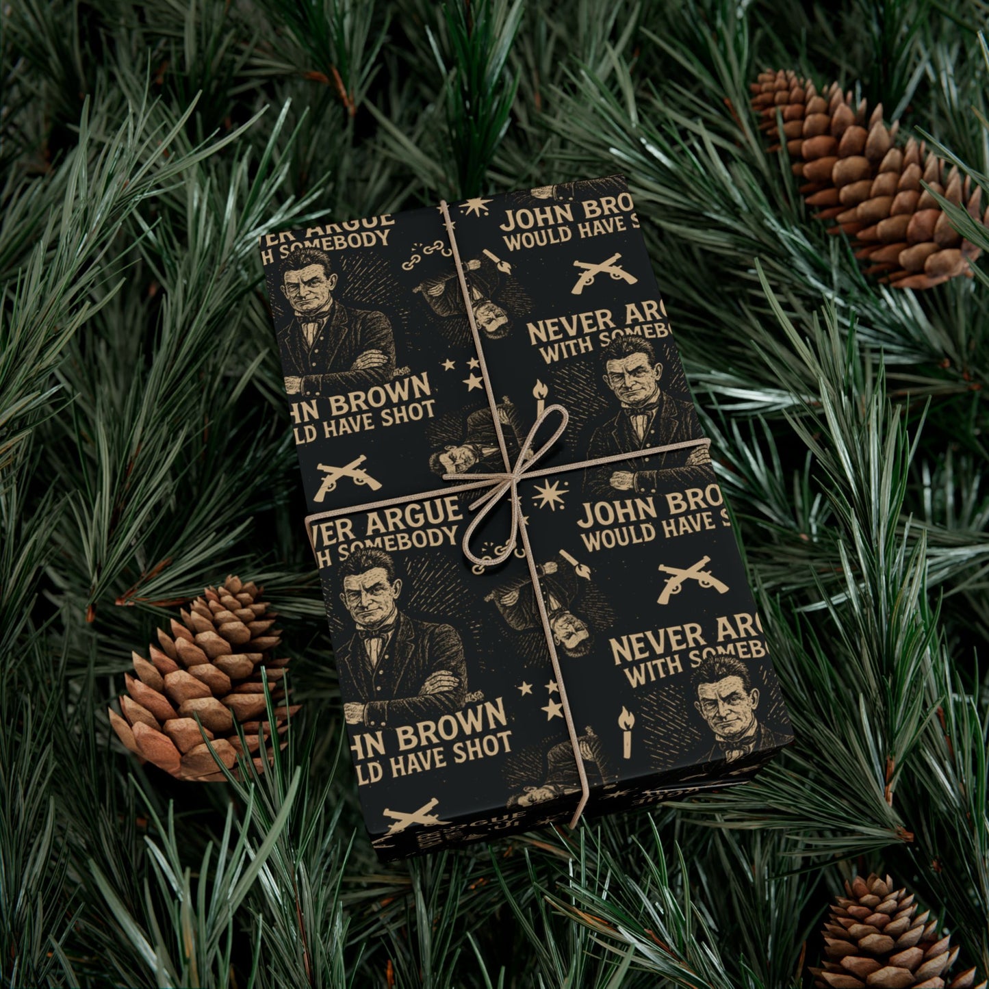 John Brown History Christmas Gift Wrap with historic figure artwork and strong messaging, ideal for meaningful Black history holiday gifts.