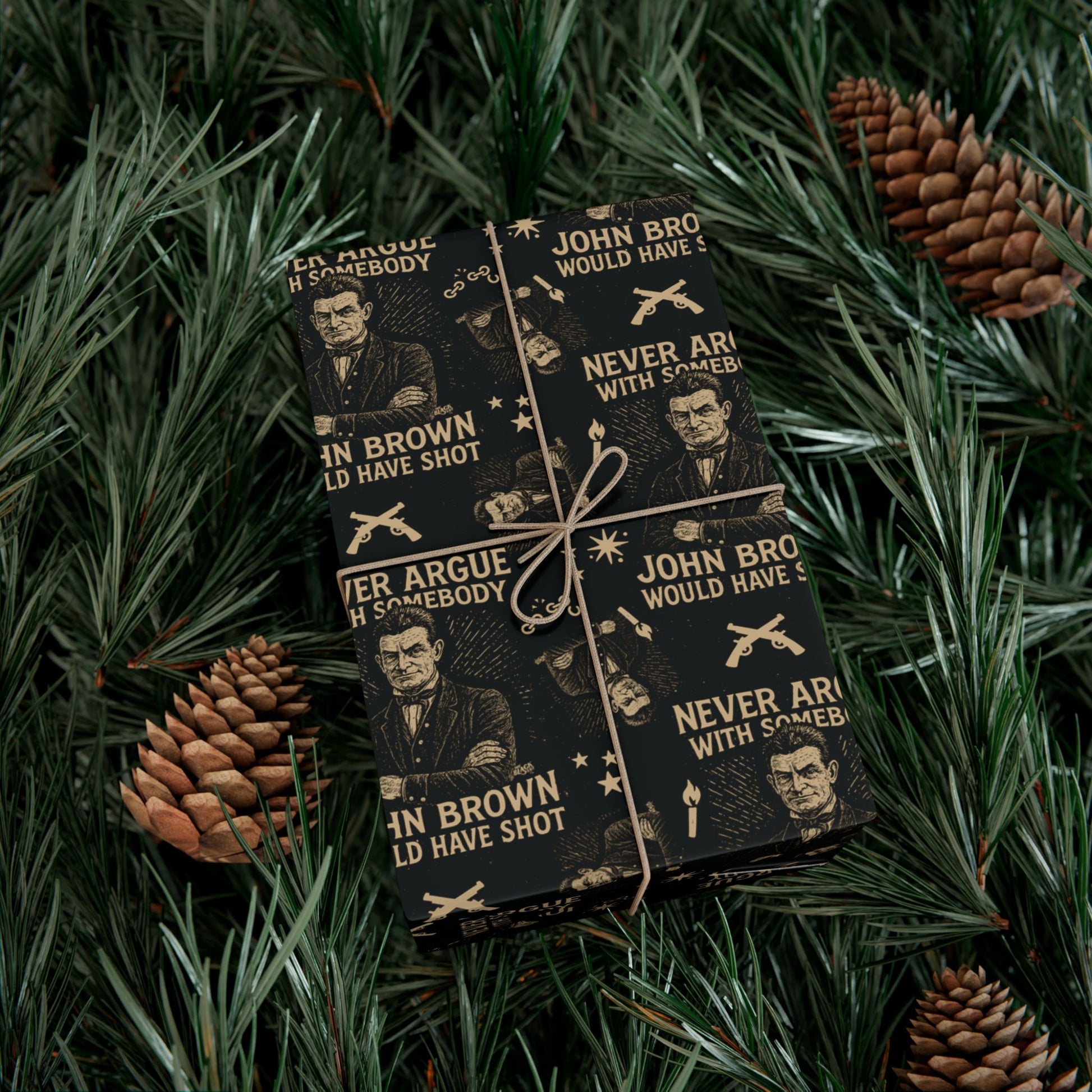 John Brown History Christmas Gift Wrap with historic figure artwork and strong messaging, ideal for meaningful Black history holiday gifts.
