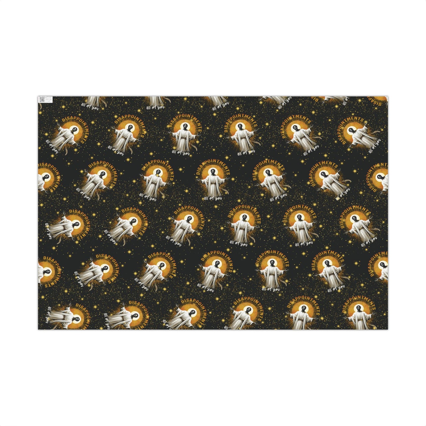 Full sheet of Black Jesus Disappointments All Of You Christmas Gift Wrap with repeating design, ideal for humorous and stylish seasonal wrapping.