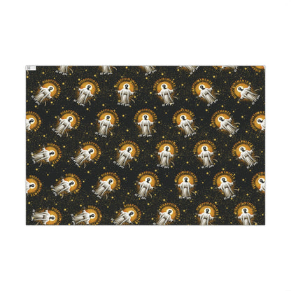 Full sheet of Black Jesus Disappointments All Of You Christmas Gift Wrap with repeating design, ideal for humorous and stylish seasonal wrapping.