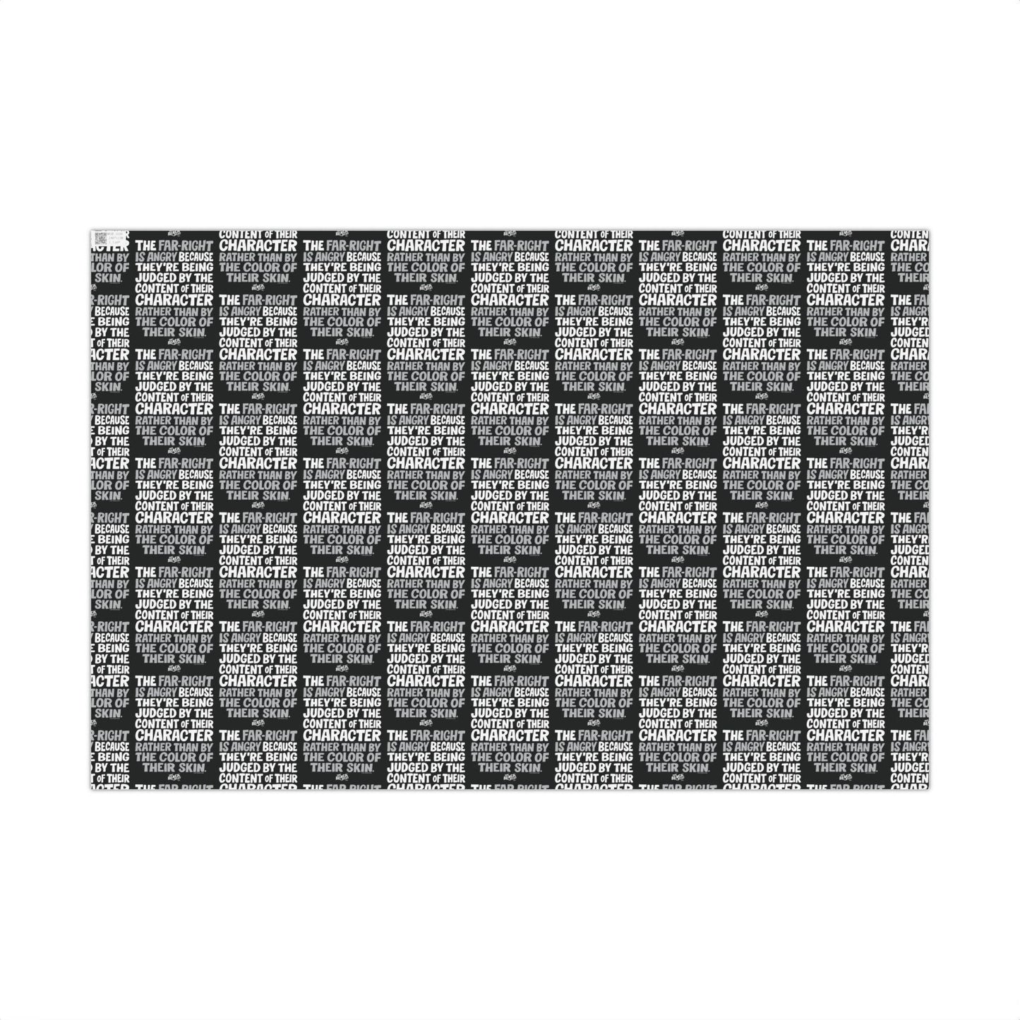 Bold black and white Why The Far Right Is Angry Christmas Gift Wrapping Paper featuring repeated civil rights quote pattern. Matte satin finish for statement holiday gift wrap.