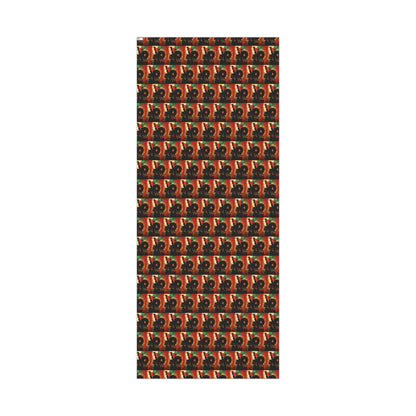 Vertical roll of PanAfrican Christmas Wrapping Paper featuring repeating raised fist design in red, green, and gold for meaningful holiday gift wrapping.