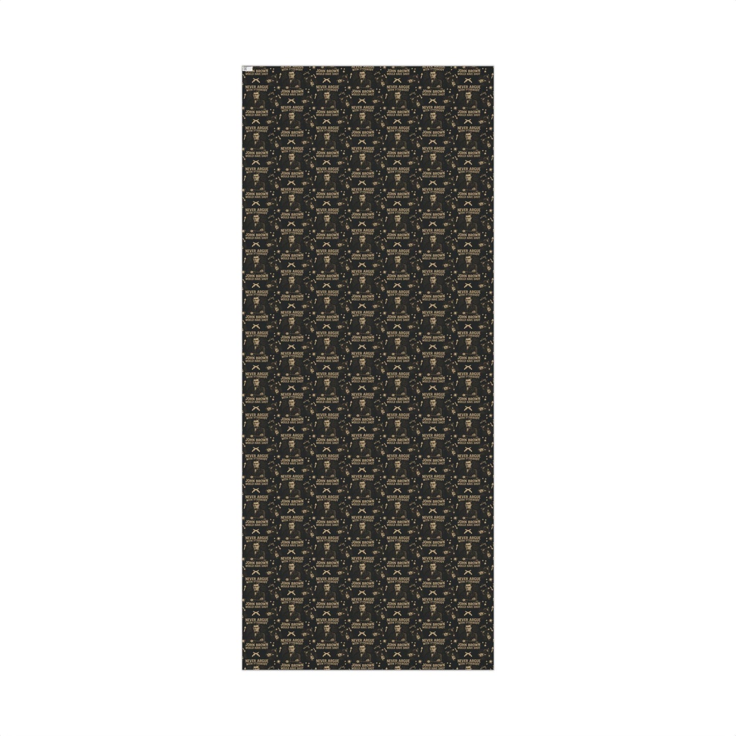Full view of John Brown History Christmas Wrapping Paper sheet with dense repeating pattern, ideal for bold and historic seasonal gift wrap.