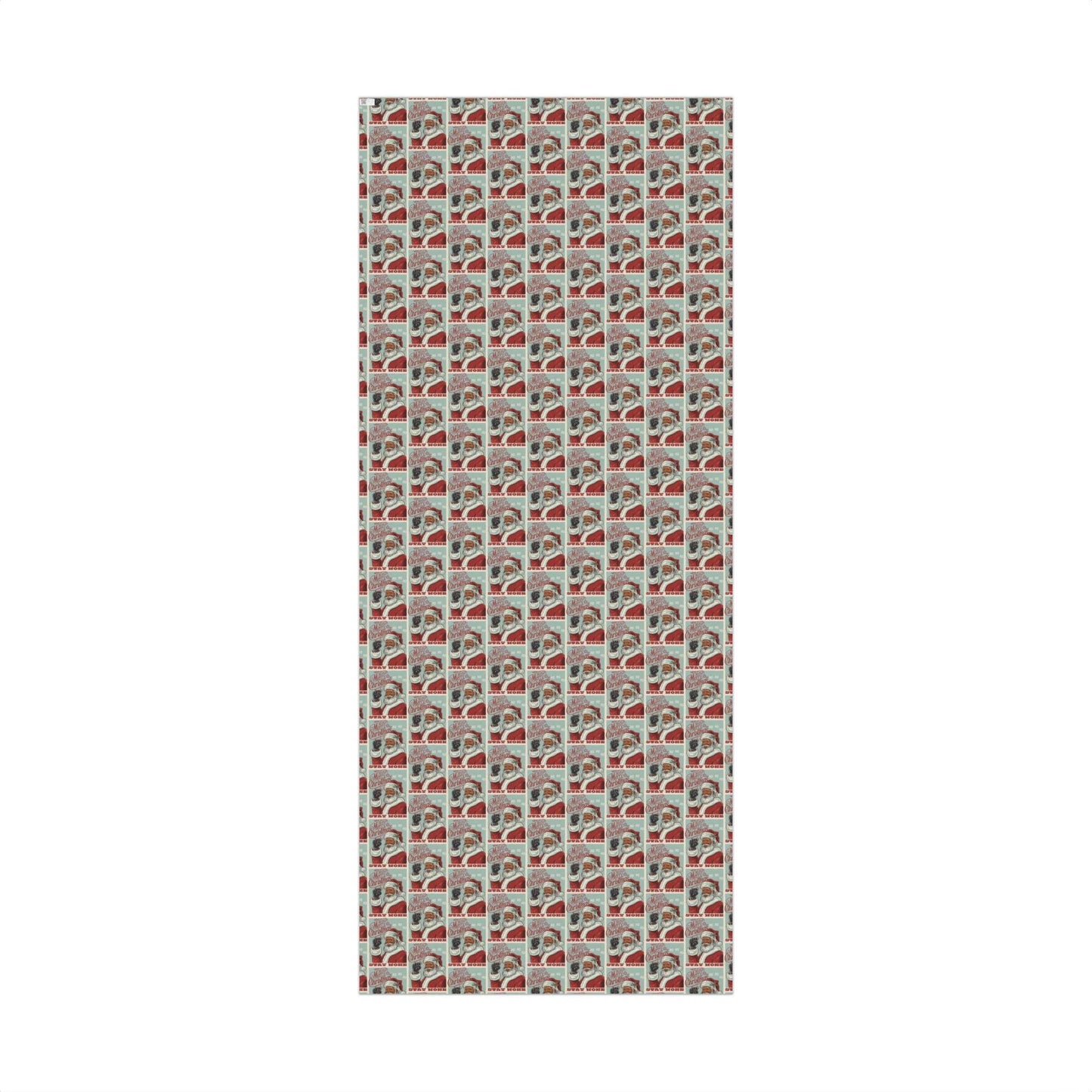 Full sheet of Black Santa Stay Woke Christmas Gift Wrapping Paper with repeating Santa design, ideal for eco-friendly and festive gift wrapping.