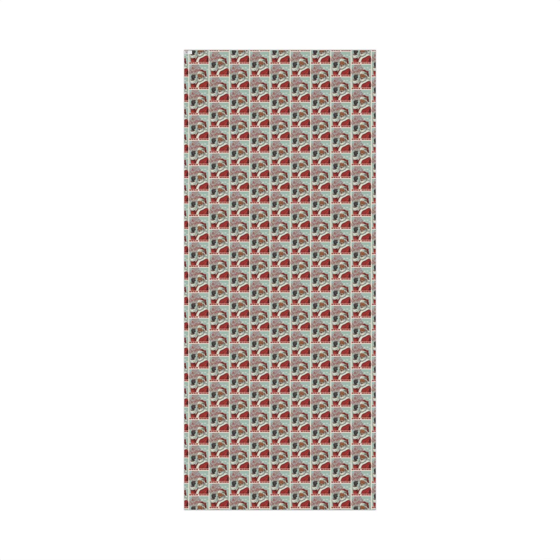 Full sheet of Black Santa Stay Woke Christmas Gift Wrapping Paper with repeating Santa design, ideal for eco-friendly and festive gift wrapping.