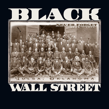 a black and white vintage photo of a group of men and words that say black wall street