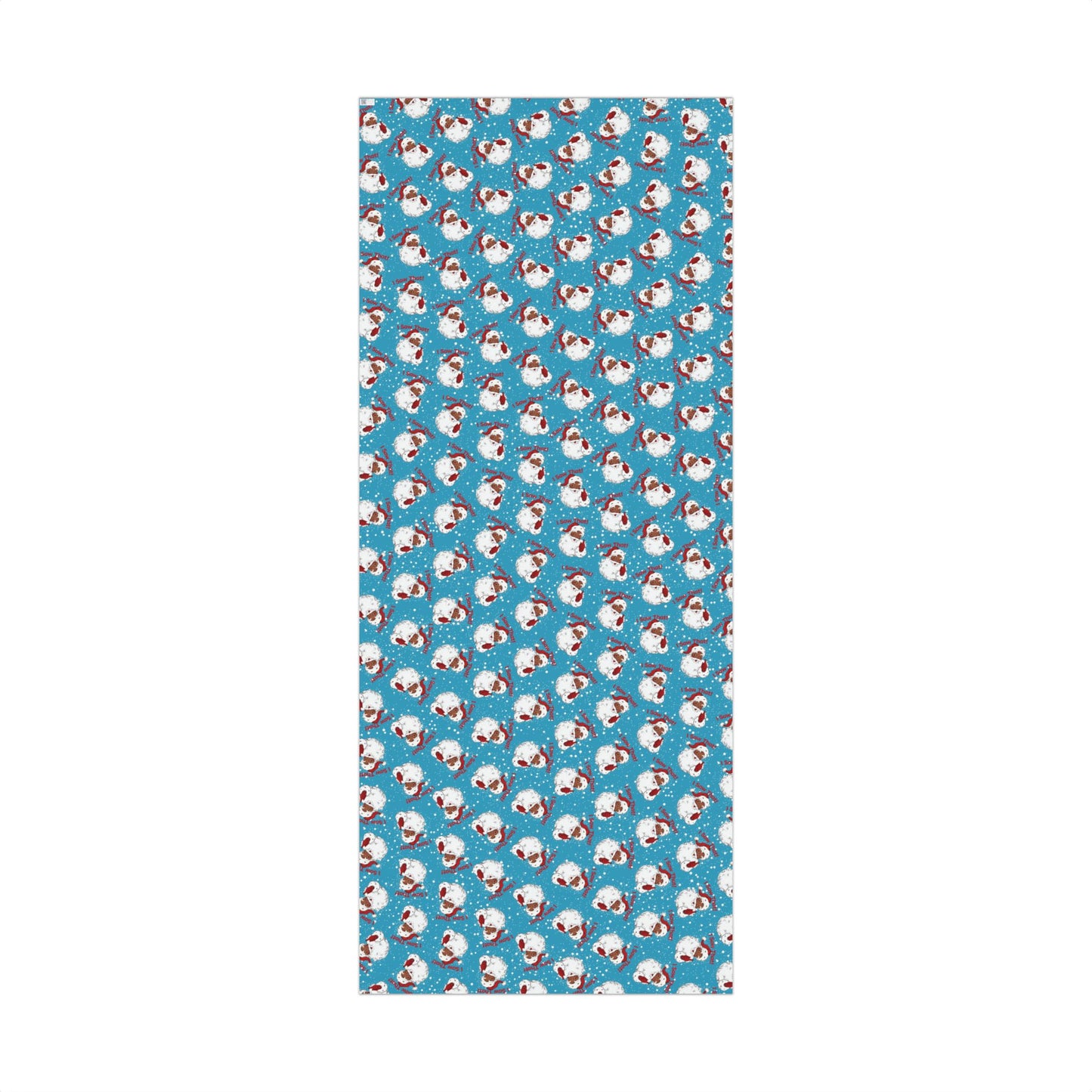 Full sheet of Black Santa 'I Saw That!' Christmas Wrapping Paper with vibrant blue background and cheerful Santa illustrations.