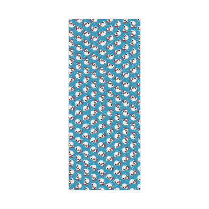 Full sheet of Black Santa 'I Saw That!' Christmas Wrapping Paper with vibrant blue background and cheerful Santa illustrations.