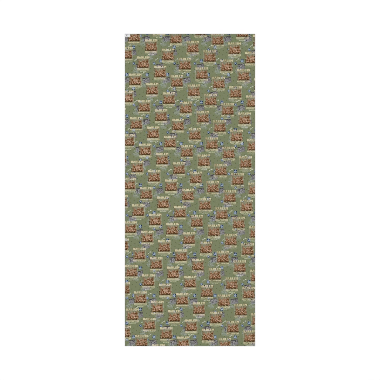 Medium roll of Harlem Hellfighters Black Soldiers History Wrapping Paper with repeating soldier motifs, ideal for eco-conscious gift wrapping.