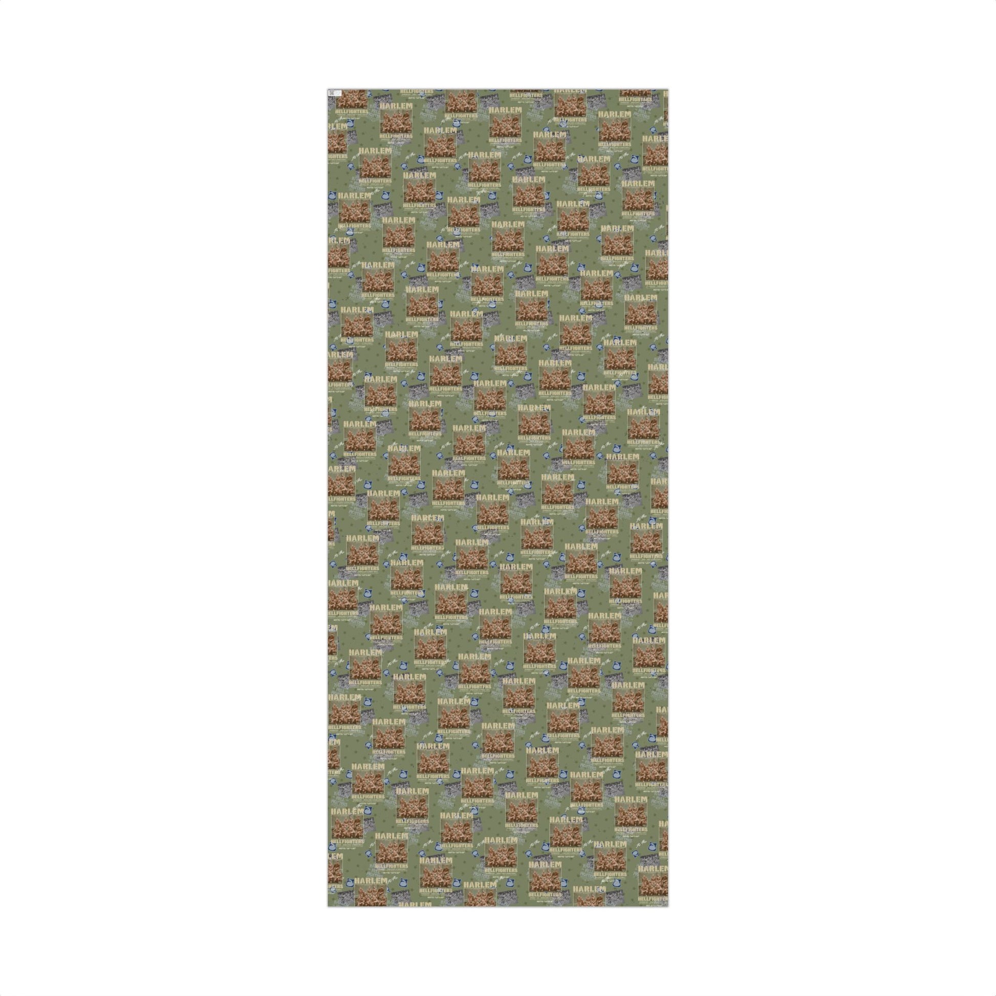 Medium roll of Harlem Hellfighters Black Soldiers History Wrapping Paper with repeating soldier motifs, ideal for eco-conscious gift wrapping.