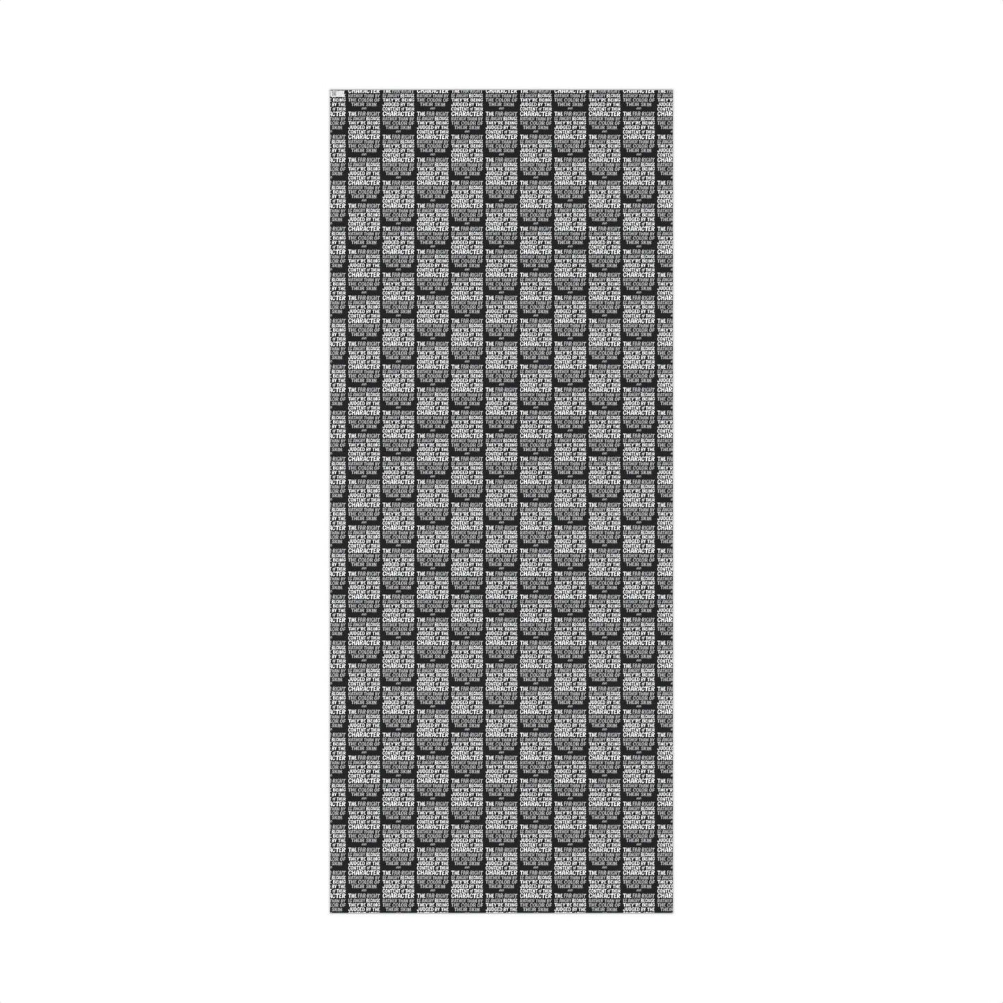 Full sheet of Why The Far Right Is Angry Christmas Gift Wrapping Paper with repeated bold text design, ideal for statement-making gift wrap.