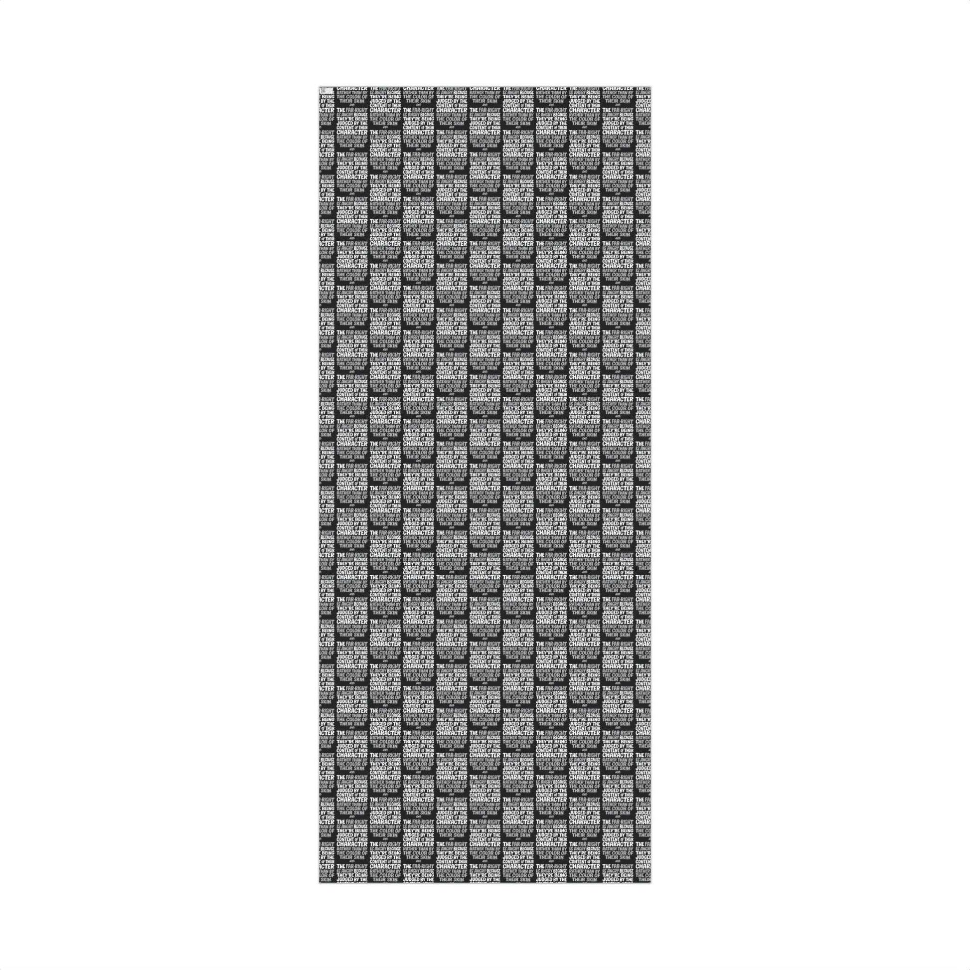 Full sheet of Why The Far Right Is Angry Christmas Gift Wrapping Paper with repeated bold text design, ideal for statement-making gift wrap.