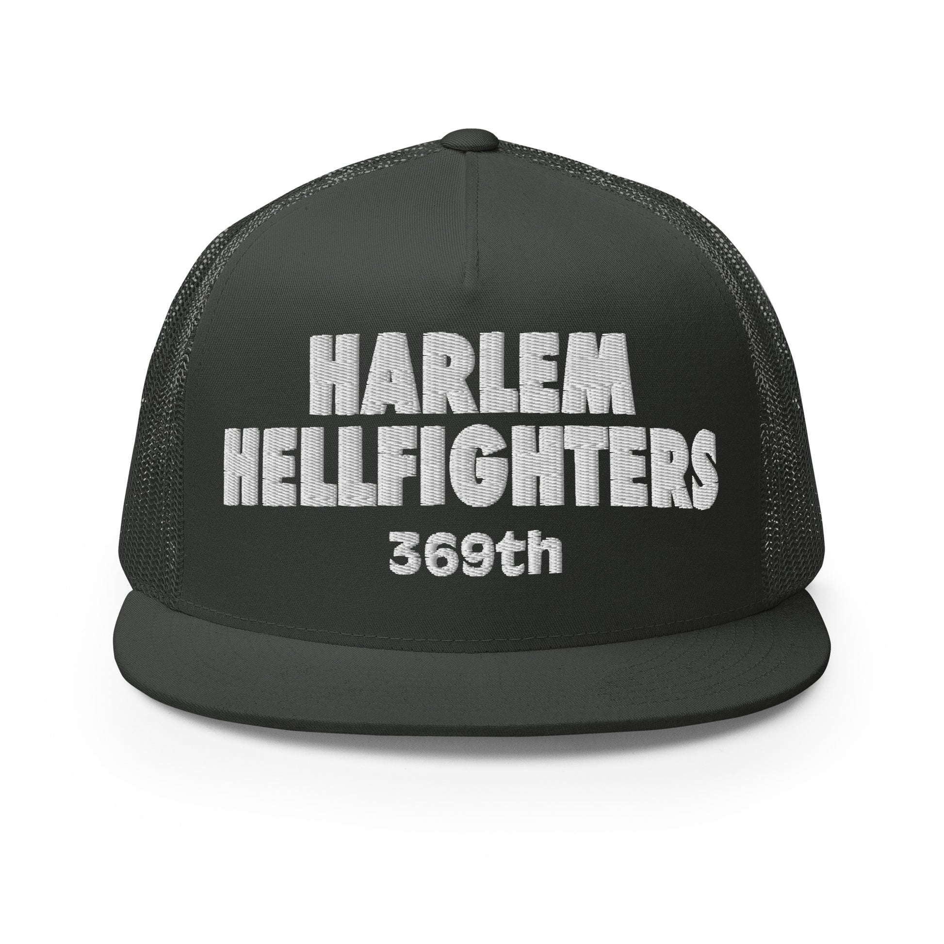 grey trucker hat with harlem hellfighters 369th embroidery