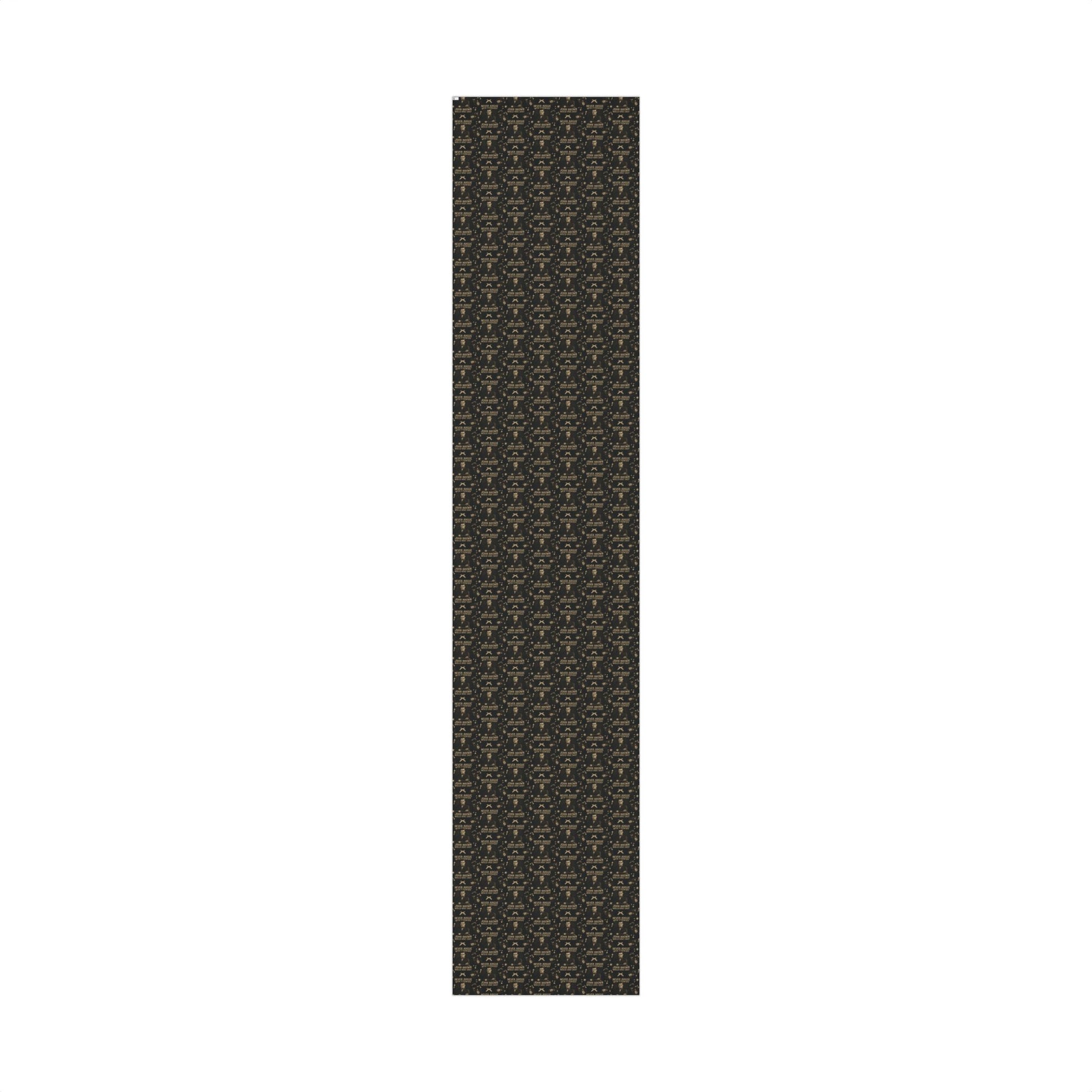 Long sheet of Never Argue John Brown Wrapping Paper with tight vintage-style print, great for wrapping tall or narrow holiday gifts.