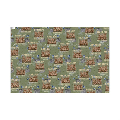 Flat sheet of Harlem Hellfighters Black Soldiers History Wrapping Paper with repeating historic design, great for veteran or heritage gifts.