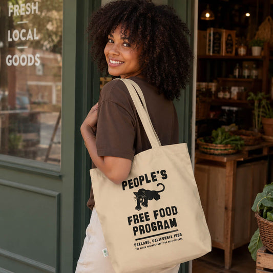 Eco tote bag with Black Panther Party Free Food design, organic cotton, reusable grocery bag