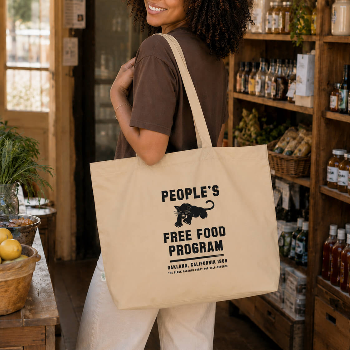 Large eco tote bag with Black Panther logo and text