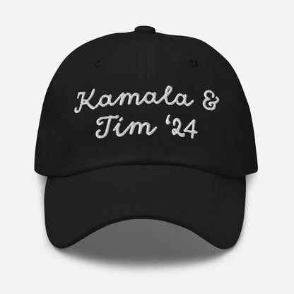 Black Kamala & Tim '24 embroidered cap front view