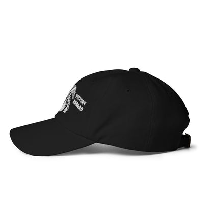 Side profile of the Double V Campaign Victory Home Abroad Baseball Cap in black, showing breathable eyelets and sleek low-profile design.