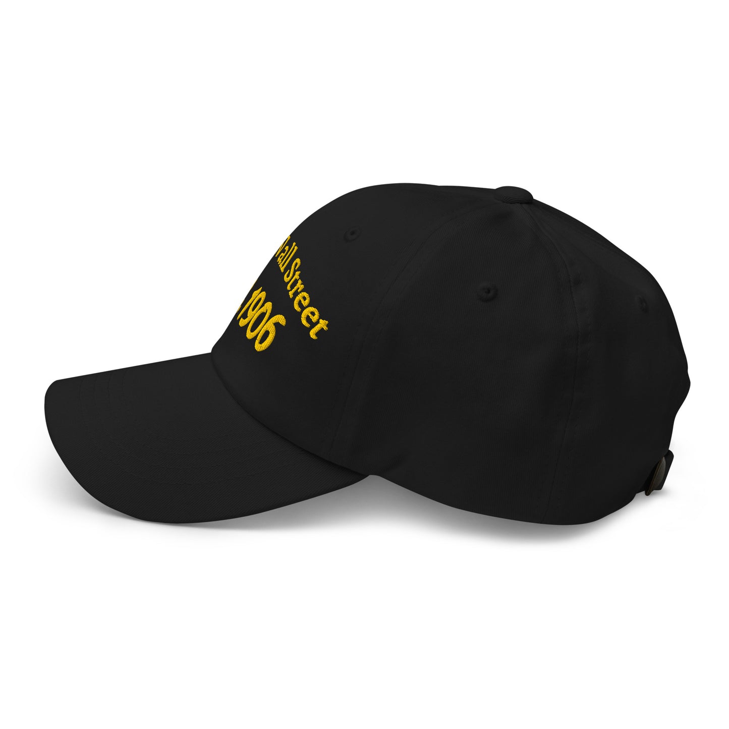 Side profile of Black Wall Street Est. 1906 Baseball Cap showing clean stitching and low-profile cotton structure.