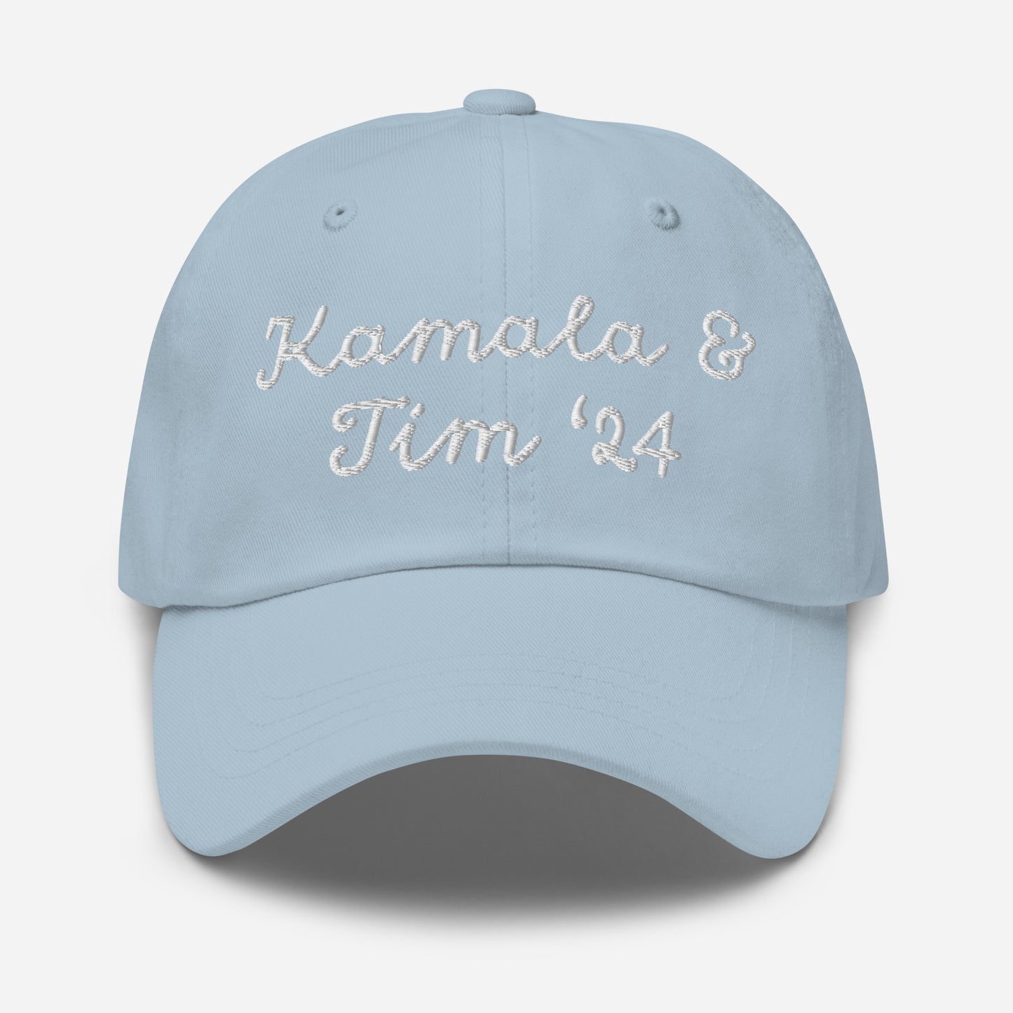 Light blue Kamala & Tim '24 embroidered cap front view