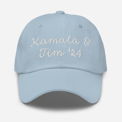 Light blue Kamala & Tim '24 embroidered cap front view