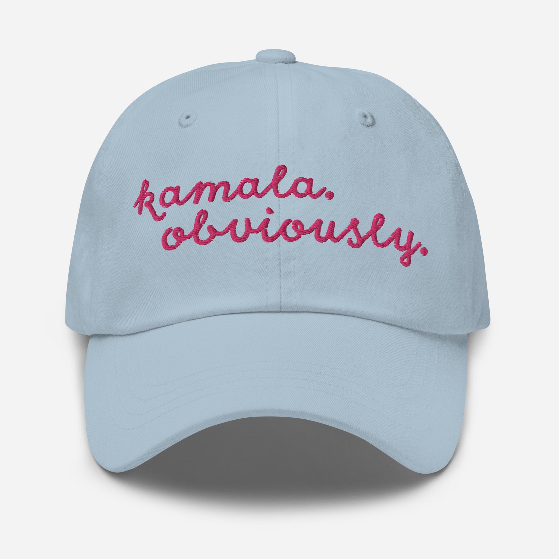 Kamala Obviously embroidered light blue cap front view