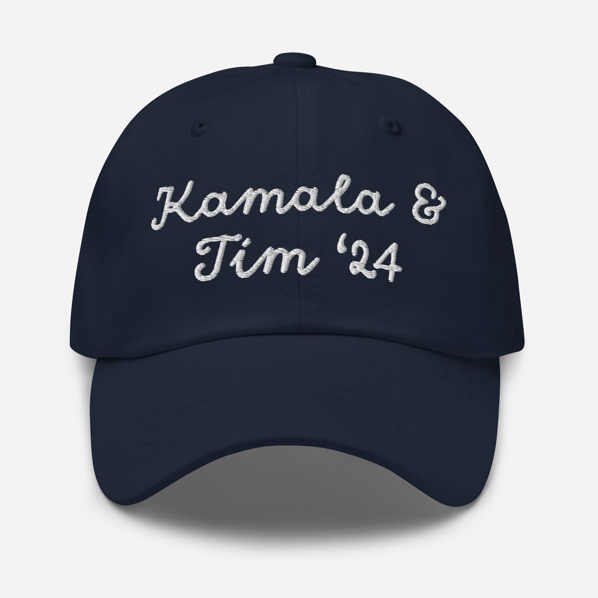 Navy Kamala & Tim '24 embroidered cap front view