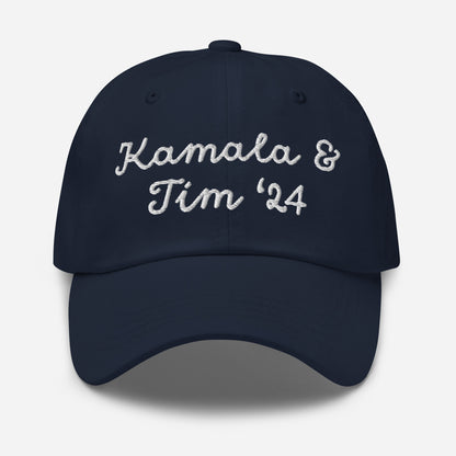 Navy Kamala & Tim '24 embroidered cap front view