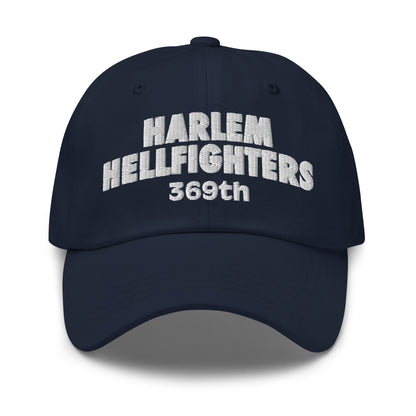 Navy blue Harlem Hellfighters 369th baseball cap with white embroidery. Honors WWI Black regiment with a sleek, low-profile unstructured fit.