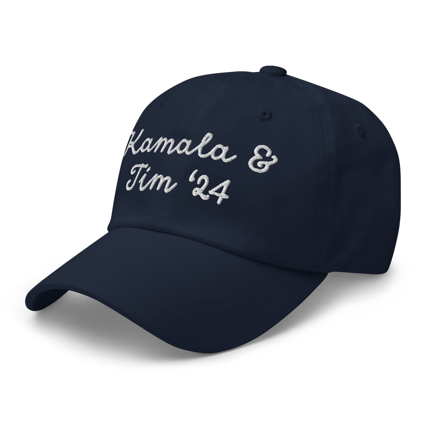 Navy Kamala & Tim '24 embroidered cap side view