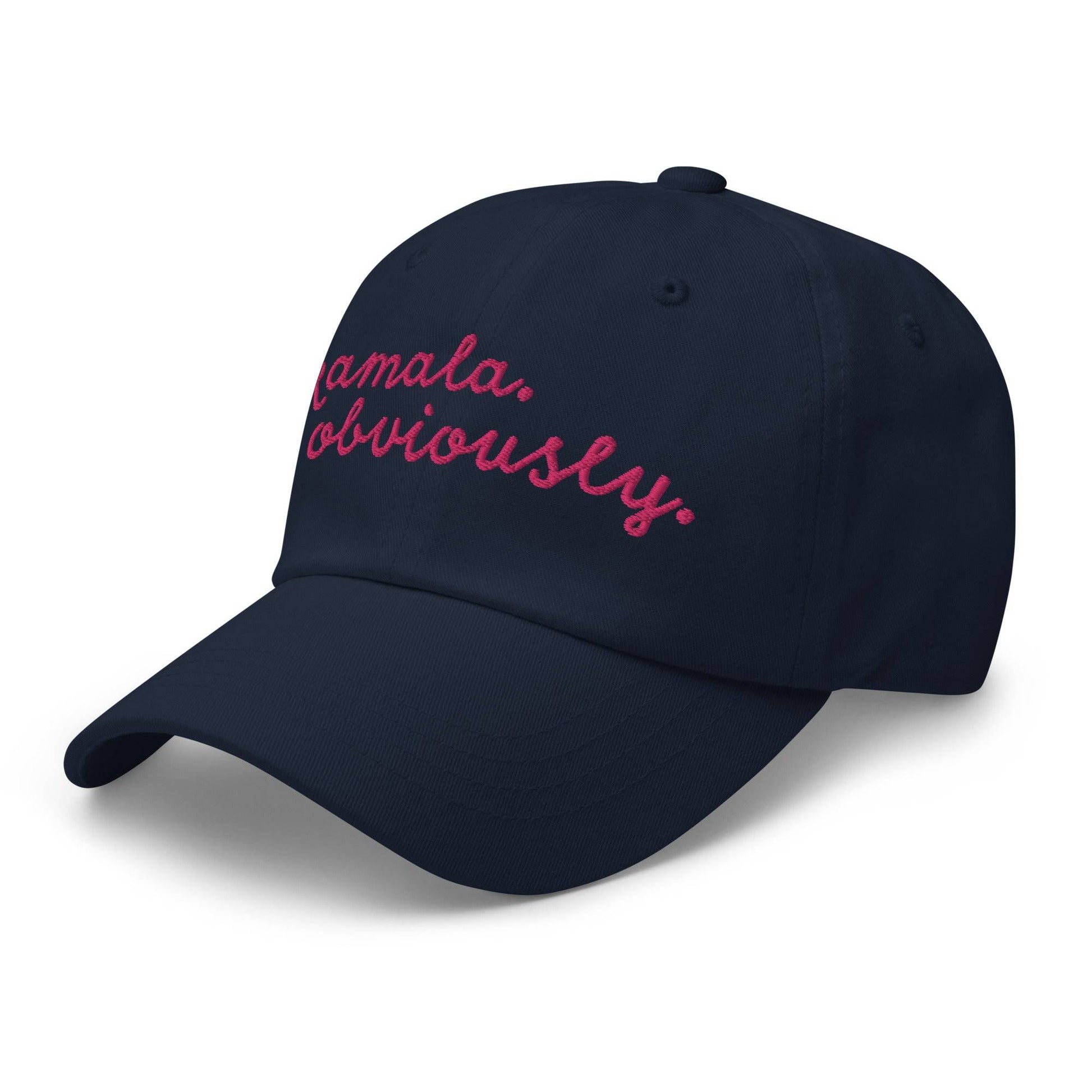 Kamala Obviously embroidered navy cap angled view