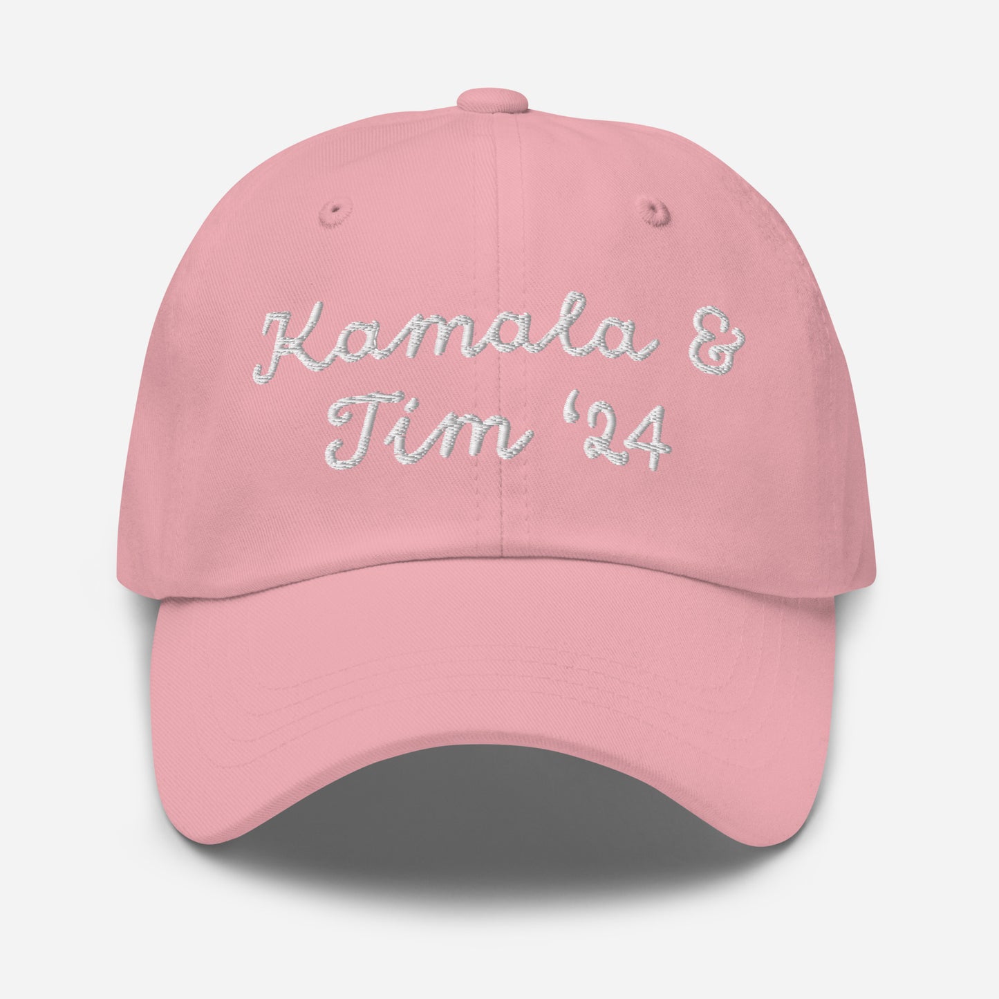 Pink Kamala & Tim '24 embroidered cap front view